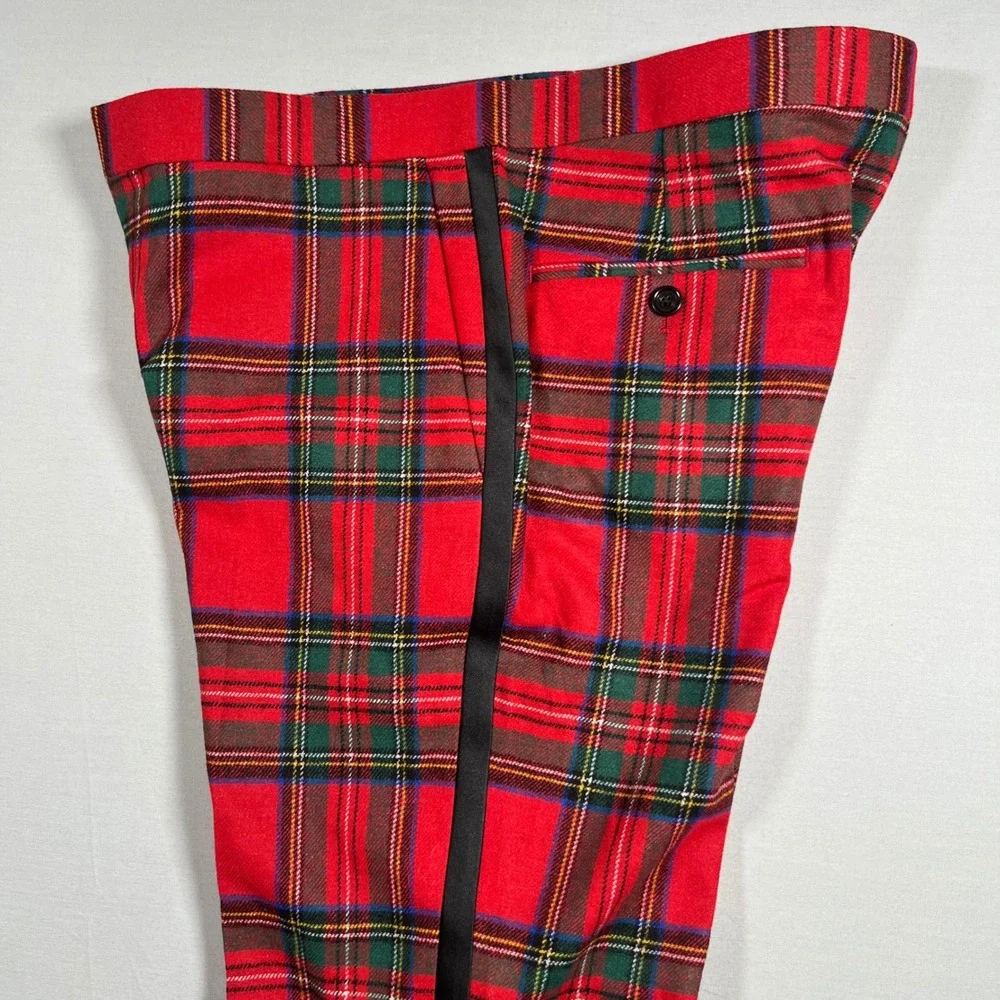 J.Crew Ludlow Slim Red Stewart Tartan Plaid Tuxedo Dress Pants Mens 32x30 AR106